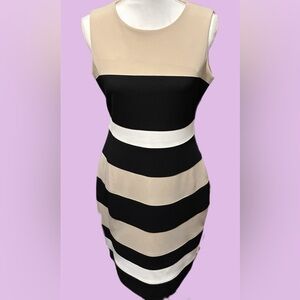 Tommy Hilfiger Size 8 Black & Tan  Striped Sheath Dress
